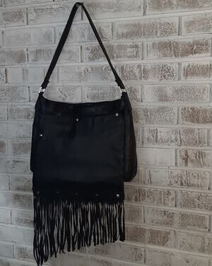 Perlina New York Custom Embellished Fringe Leather Handbag Moto Rocker Edgy